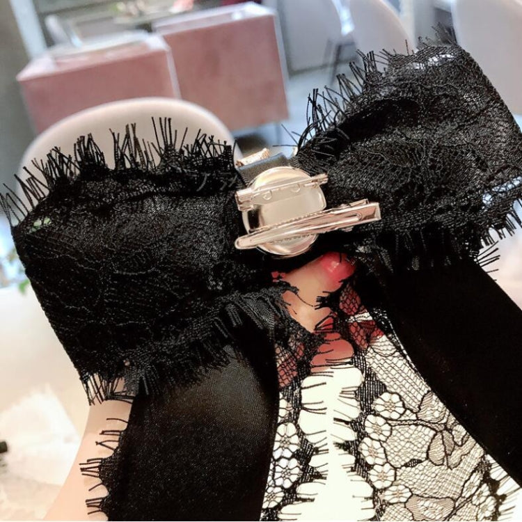Women Lace Big Bow-knot Bow Tie Diamond Brooch Clothing Accessories(Black)