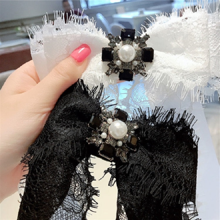 Women Lace Big Bow-knot Bow Tie Diamond Brooch Clothing Accessories(Black)