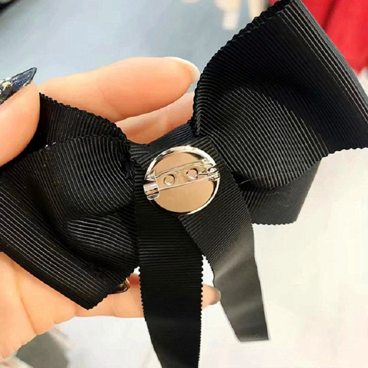 Ladies Three-dimensional Letter Cloth Brooch College Style Sweet Long Ribbon Bow-knot Bow Tie Costume Accessories(Black)