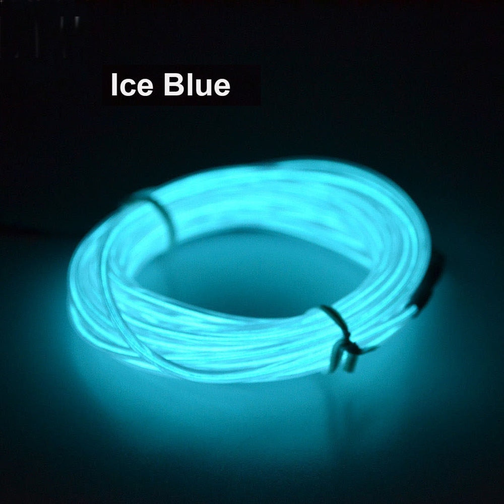 Flexible LED Light EL Wire String Strip Rope Glow Decor Neon Lamp USB Controlle 3M Energy Saving Mask Glasses Glow Line F277(Ice Blue Light)