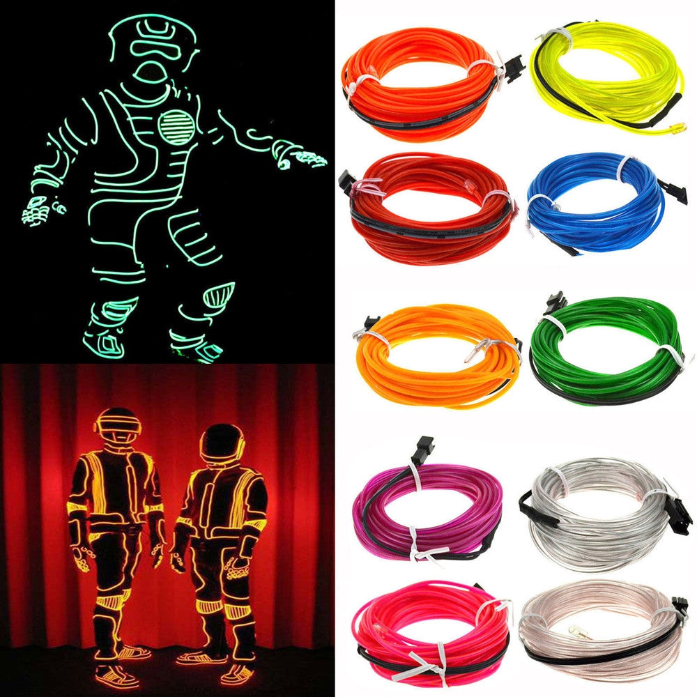 Flexible LED Light EL Wire String Strip Rope Glow Decor Neon Lamp USB Controlle 3M Energy Saving Mask Glasses Glow Line F277(Ice Blue Light)