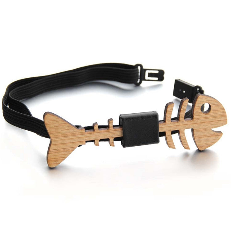 Wood Color Hollow Fish Bone Shape Bamboo Wooden Bow Tie for Men, Package:OPP Bag Package