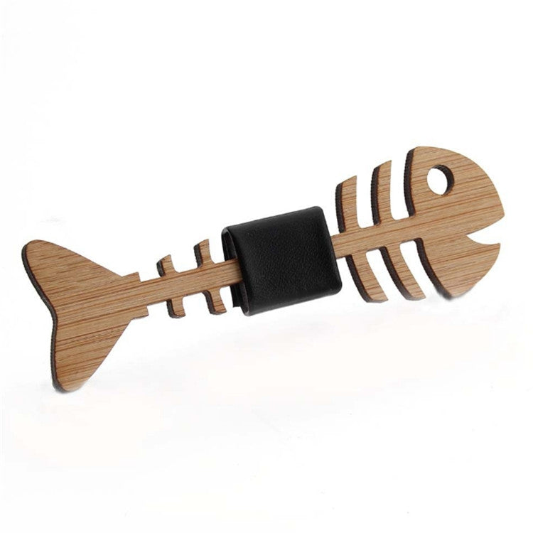 Wood Color Hollow Fish Bone Shape Bamboo Wooden Bow Tie for Men, Package:OPP Bag Package