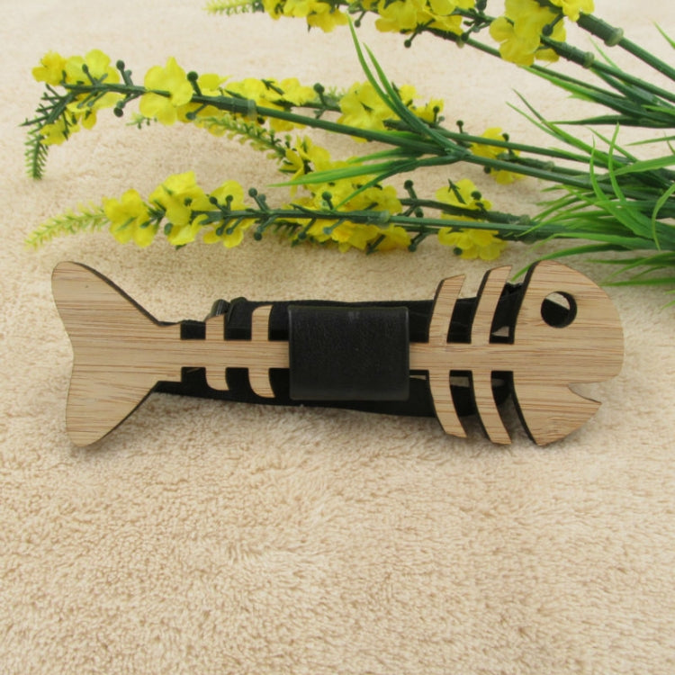 Wood Color Hollow Fish Bone Shape Bamboo Wooden Bow Tie for Men, Package:OPP Bag Package