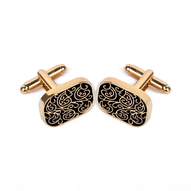 High-end men shirts Cufflinks collocation accessoriesgifts classic Mens Fashion Design carving(Gold)