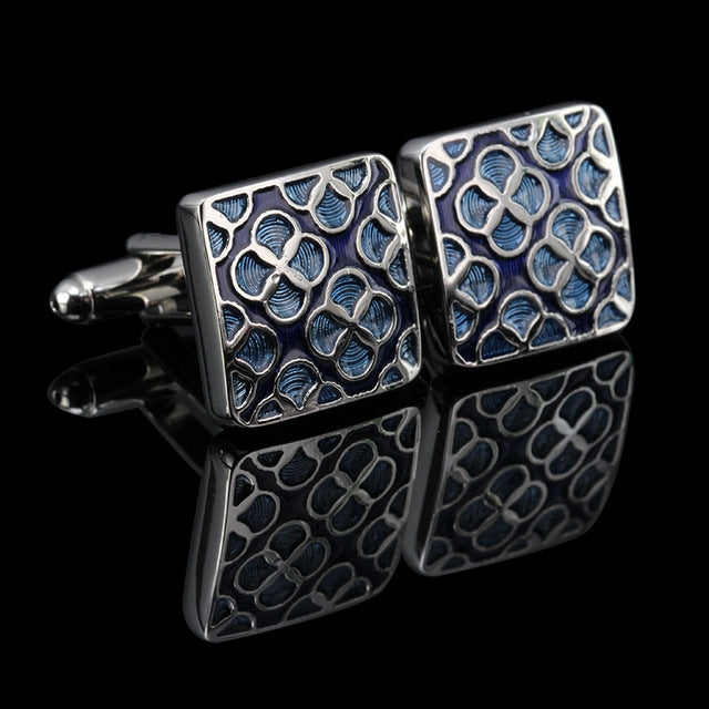 Luxury Shirt Cufflink Floral Texture Cuff Button for Men, A Pair(Silver)