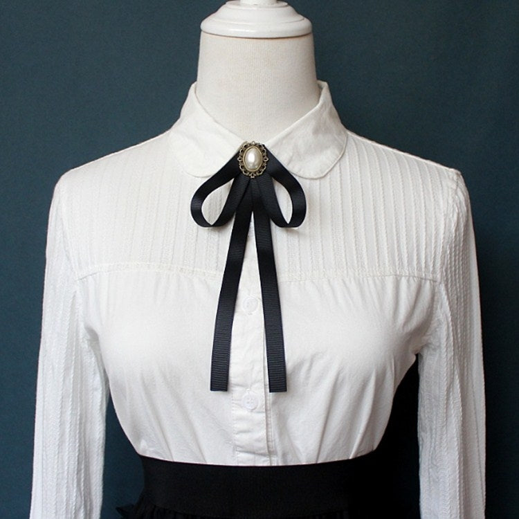 Professional Collar Black Bow Tie Shirt Accessories for Women(02 Small Flower)