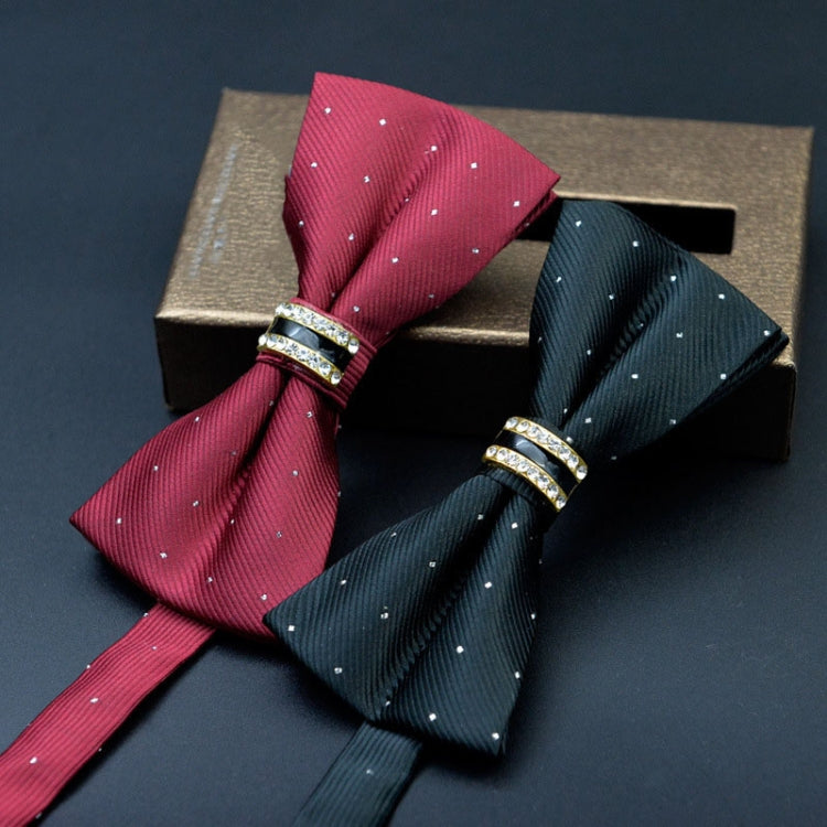 Polyester Yarn Diamond Bow Tie Metal Bow for Men(Black Grid)