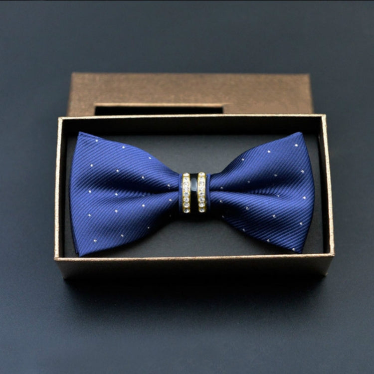 Polyester Yarn Diamond Bow Tie Metal Bow for Men(Blue Spot)