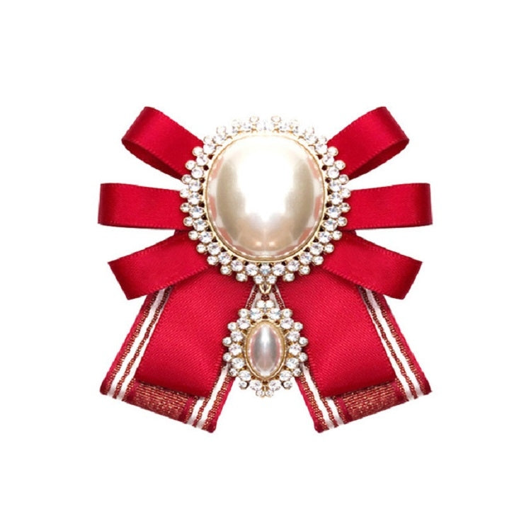 Women Pearl Bow-knot Bow Tie Cloth Brooch Clothing Accessories, Style:Pin Buckle Version(Red)