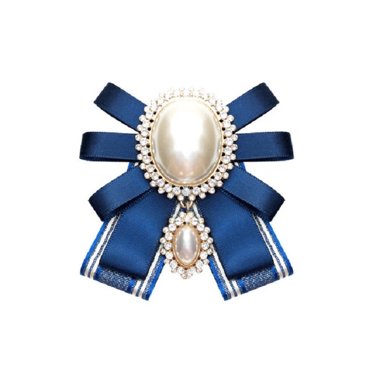 Women Pearl Bow-knot Bow Tie Cloth Brooch Clothing Accessories, Style:Pin Buckle Version(Blue)