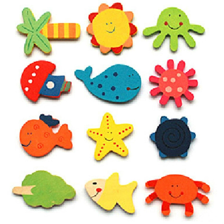 20 PCS Cartoon Wooden Magnetic Refrigerator Stickers, Style Random Delivery