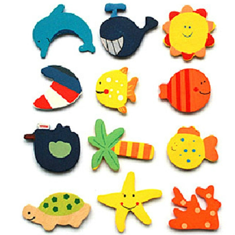 20 PCS Cartoon Wooden Magnetic Refrigerator Stickers, Style Random Delivery