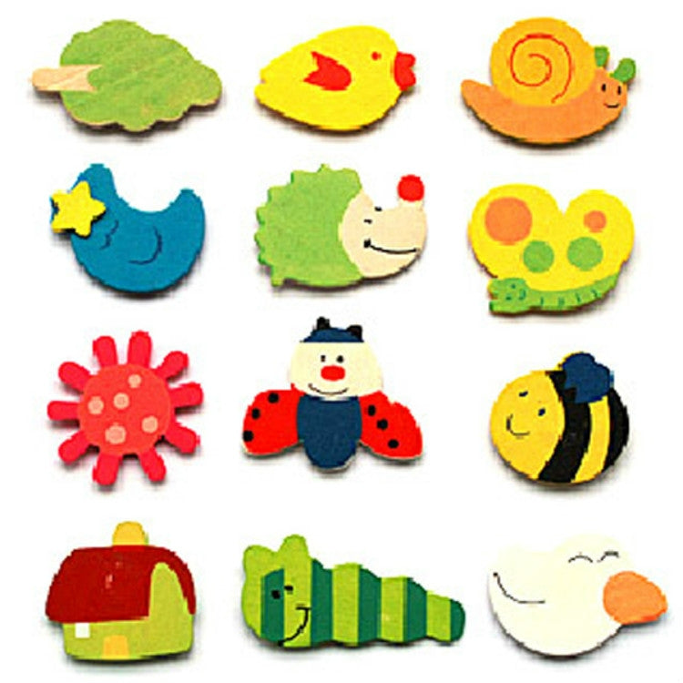 20 PCS Cartoon Wooden Magnetic Refrigerator Stickers, Style Random Delivery