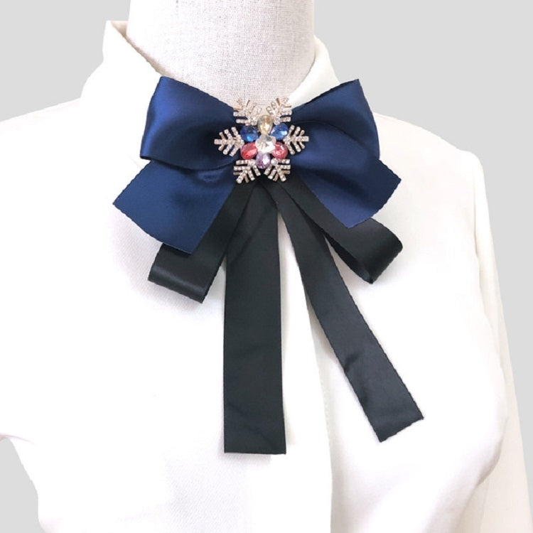 Women Snowflake Shape Colored Rhinestone Bow-knot Bow Tie Brooch Clothing Accessories, Style:Pin Buckle Version(Olive Green)