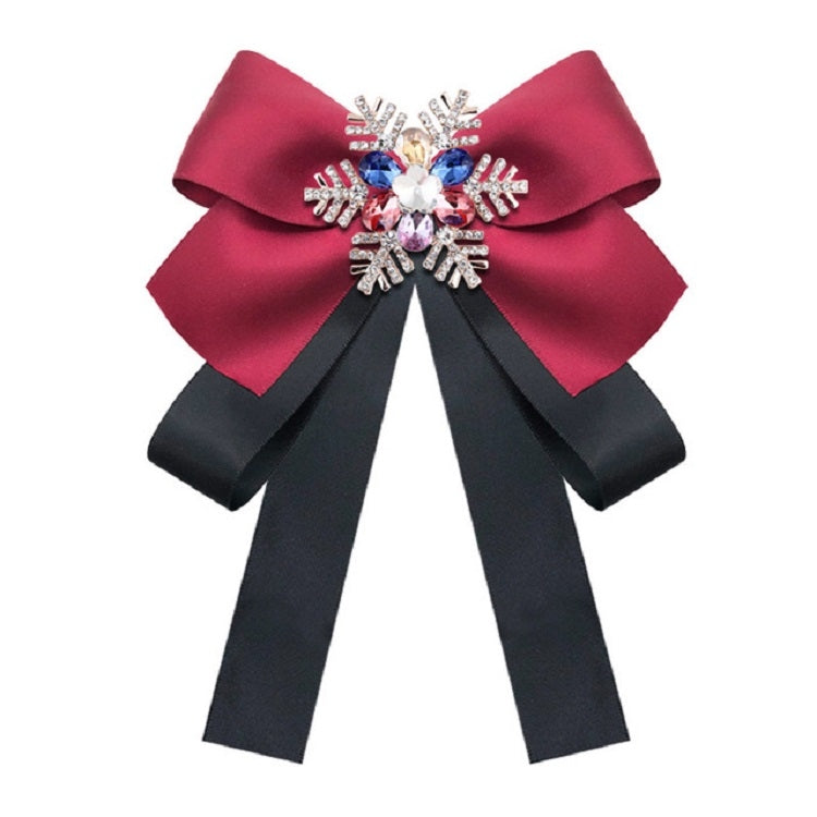 Women Snowflake Shape Colored Rhinestone Bow-knot Bow Tie Brooch Clothing Accessories, Style:Pin Buckle Version(Purple Red)