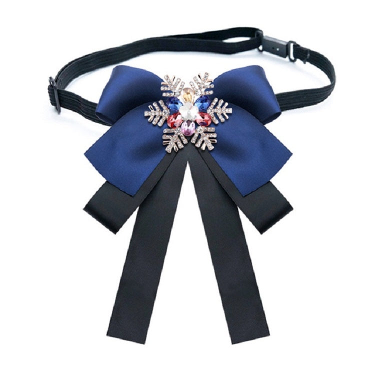 Women Snowflake Shape Colored Rhinestone Bow-knot Bow Tie Brooch Clothing Accessories, Style:Tie Belts Version(Dark Blue)