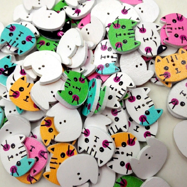 100 PCS Cartoon Color Kitten Shape Buttons Children Sweaters Decorated Wooden Buttons, Random Color Delivery, Size:20 x 15mm