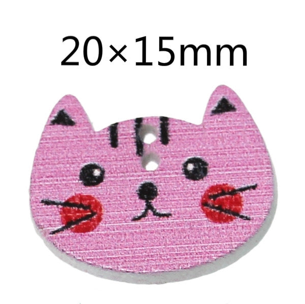 100 PCS Cartoon Color Kitten Shape Buttons Children Sweaters Decorated Wooden Buttons, Random Color Delivery, Size:20 x 15mm