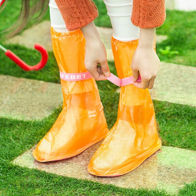 High Tube PVC Non-slip Waterproof Reusable Rain Shoe Boots Cover, Size:S (Orange)