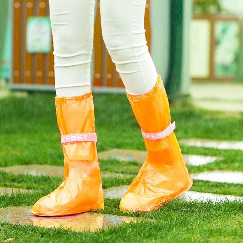 High Tube PVC Non-slip Waterproof Reusable Rain Shoe Boots Cover, Size:S (Orange)