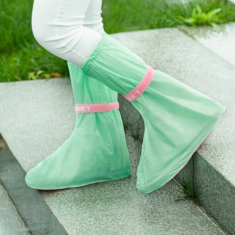High Tube PVC Non-slip Waterproof Reusable Rain Shoe Boots Cover, Size:M (Green)