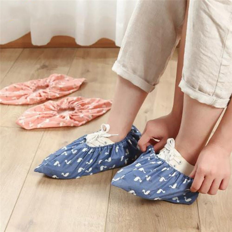 2 Pair Thicken Reusable Elastic Shoe Cover Home Indoor Antiskid Overshoes Flamingo Dust Waterproof Shoe Cover(Blue)