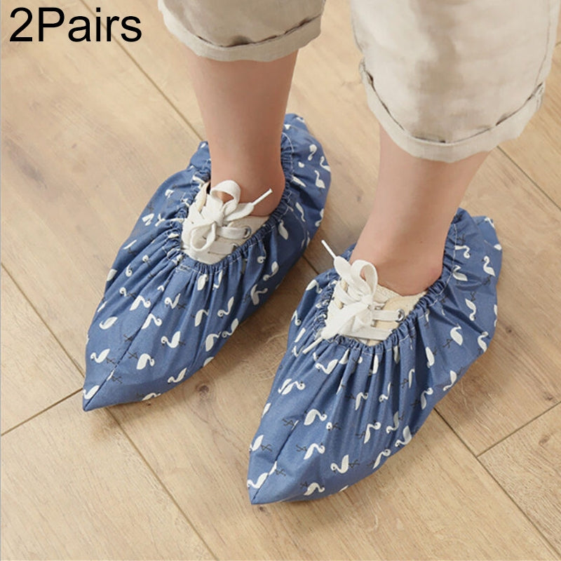 2 Pair Thicken Reusable Elastic Shoe Cover Home Indoor Antiskid Overshoes Flamingo Dust Waterproof Shoe Cover(Blue)