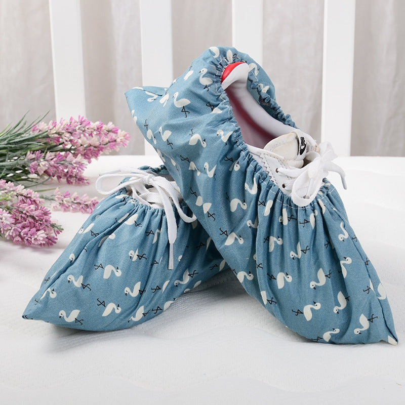 2 Pair Thicken Reusable Elastic Shoe Cover Home Indoor Antiskid Overshoes Flamingo Dust Waterproof Shoe Cover(Grass Blue)