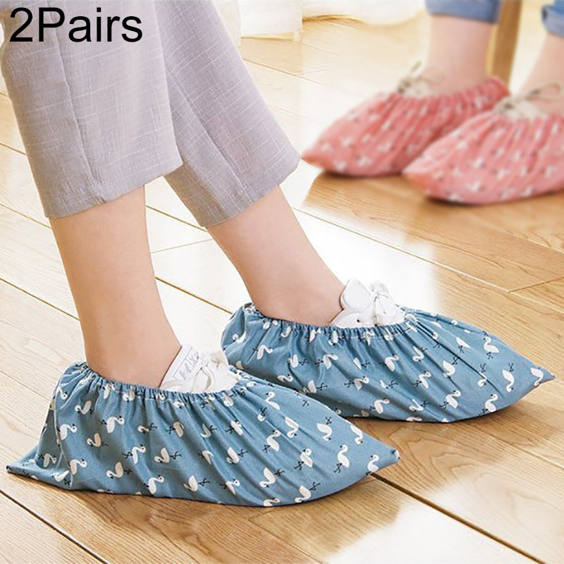 2 Pair Thicken Reusable Elastic Shoe Cover Home Indoor Antiskid Overshoes Flamingo Dust Waterproof Shoe Cover(Grass Blue)