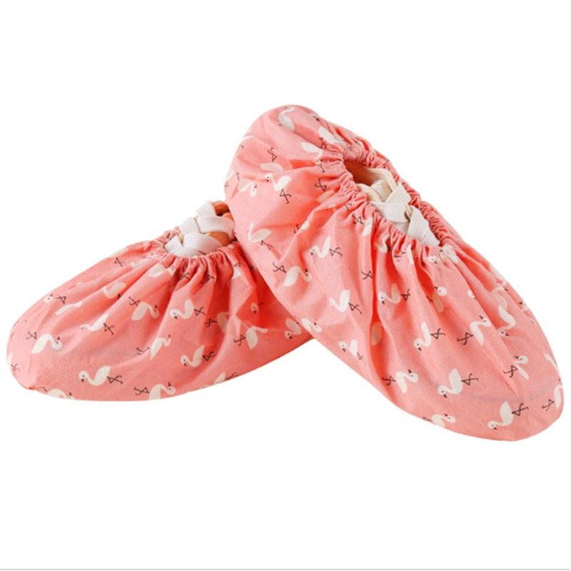 2 Pair Thicken Reusable Elastic Shoe Cover Home Indoor Antiskid Overshoes Flamingo Dust Waterproof Shoe Cover(Pink)