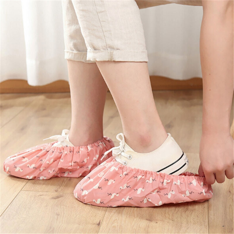 2 Pair Thicken Reusable Elastic Shoe Cover Home Indoor Antiskid Overshoes Flamingo Dust Waterproof Shoe Cover(Pink)