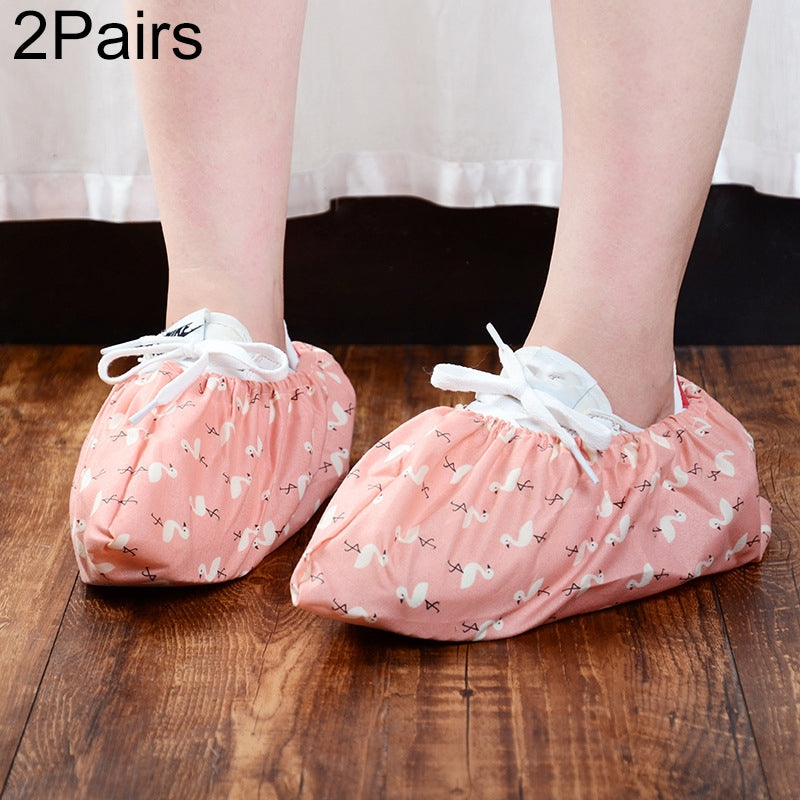 2 Pair Thicken Reusable Elastic Shoe Cover Home Indoor Antiskid Overshoes Flamingo Dust Waterproof Shoe Cover(Pink)