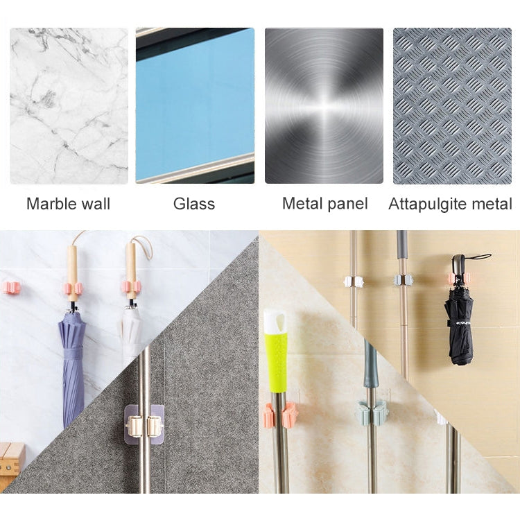 Mop Holder Wall Mounted Organizer Holder Household Kitchen Bathroom Adhesive Storage Broom Hanger Clip Hook Racks(Grey)