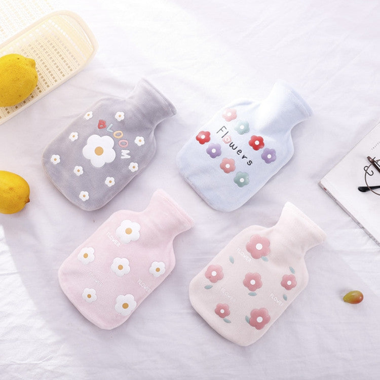 Cartoon Flowers Plush Hot Water Bottle Bag Injection Water Hand Warmer(Blue)