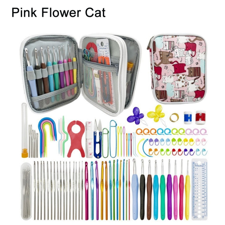 Pink Flower Cat Handmade DIY Sweater Knitting Crochet Tools Material Set