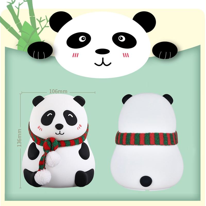Cute Panda Night Light USB Charging Touch Control Colorful Silicone Bedside Lamp(Big Eyes)