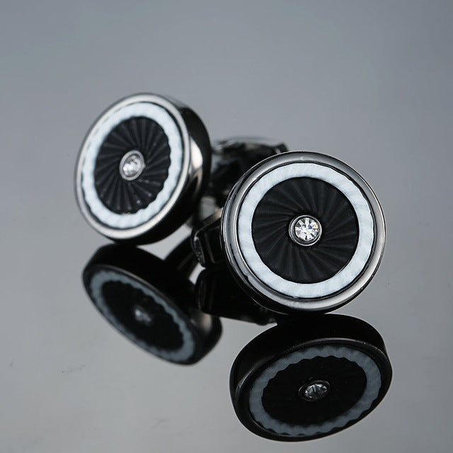 1 Pair Men steel Laser Engraving Cuff Links For Wedding Party Fashion Simple Men Sleeve Shirt Cufflinks(Silver+Black)