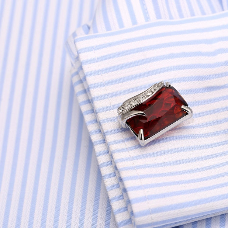 VAGULA 1 Pair Silver Plating Red Zircon Men Shirt cufflinks(Silver)