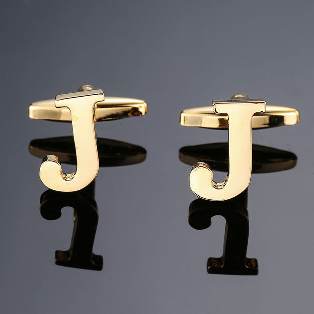 1 pair gold letters A-Z name Cufflinks men French shirt Cufflinks(J)