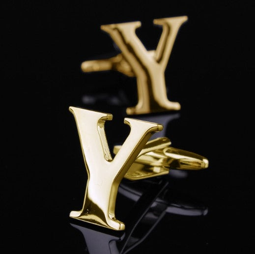 1 pair gold letters A-Z name Cufflinks men French shirt Cufflinks(Y)