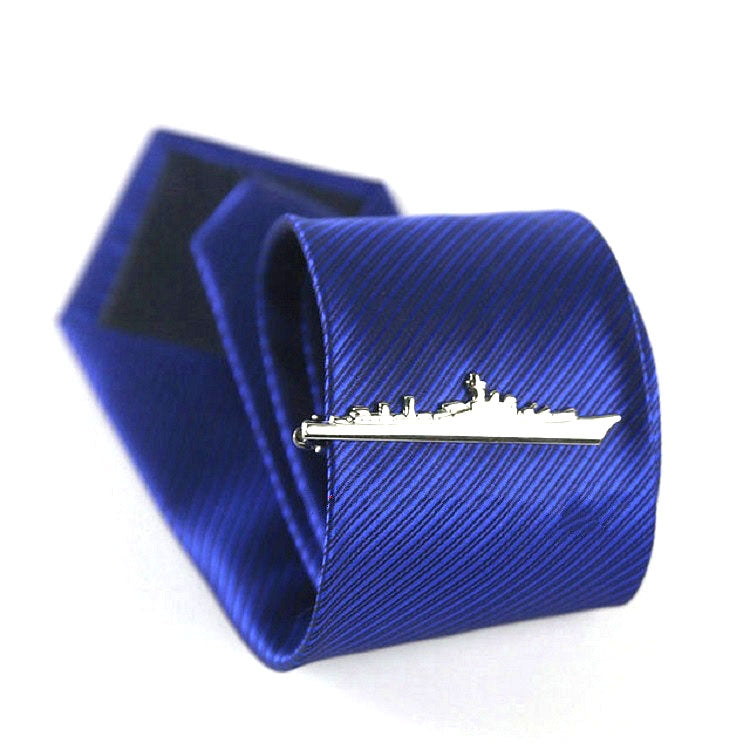 Men Signature Metal Tie Clip Clothing Accessories(Silver Warship)