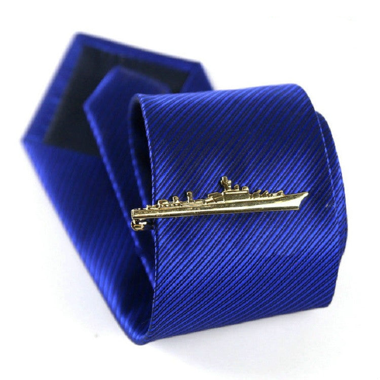 Men Signature Metal Tie Clip Clothing Accessories(Golden Warship)