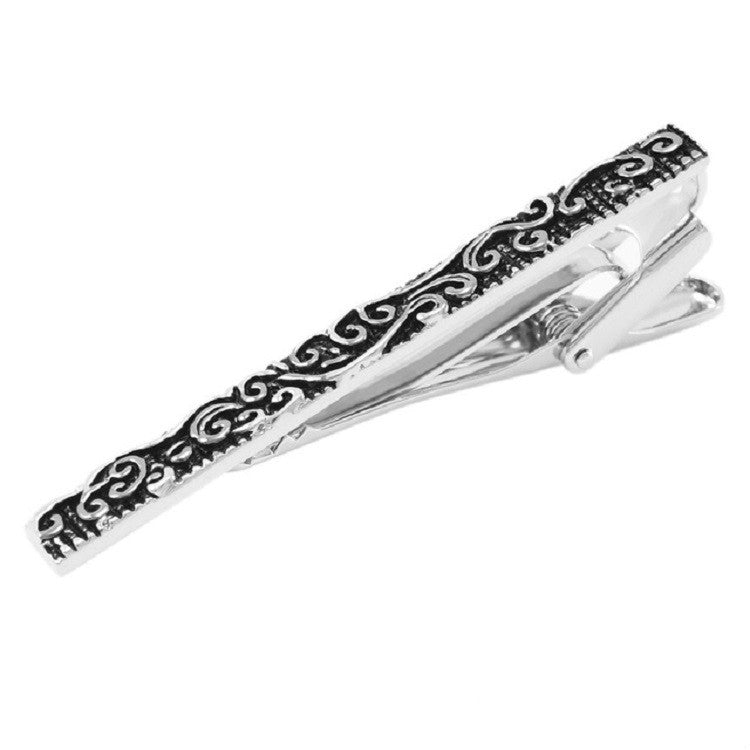 Metallic Simple Retro Roma Textured Collar Tie Clip for Men(Black)