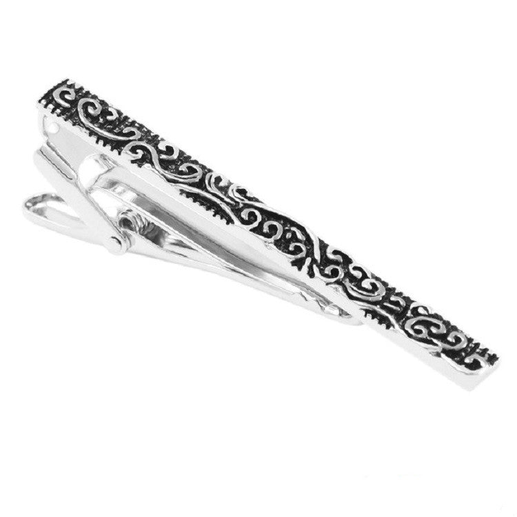 Metallic Simple Retro Roma Textured Collar Tie Clip for Men(Black)