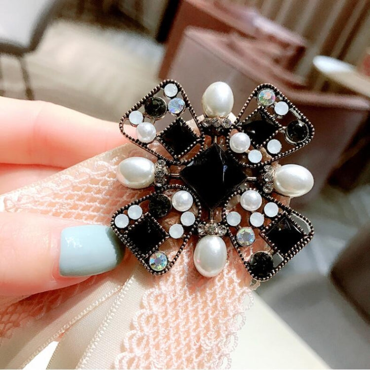 Women Vintage Bow-knot Lace Rhinestone Bow Tie Brooch Collar Accessories(Black)