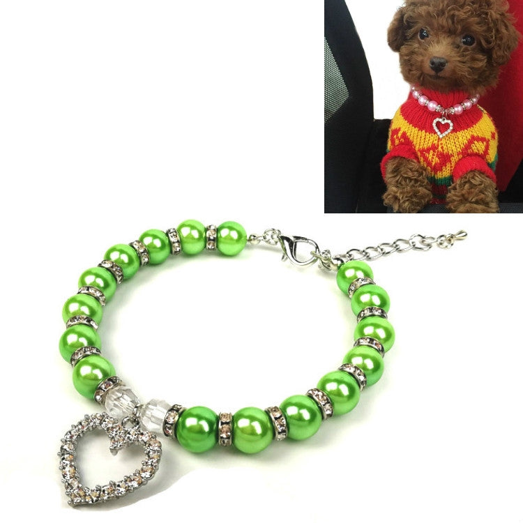 Pet Supplies Pearl Necklace Pet Collars Cat and Dog Accessories, Size:S(Green)