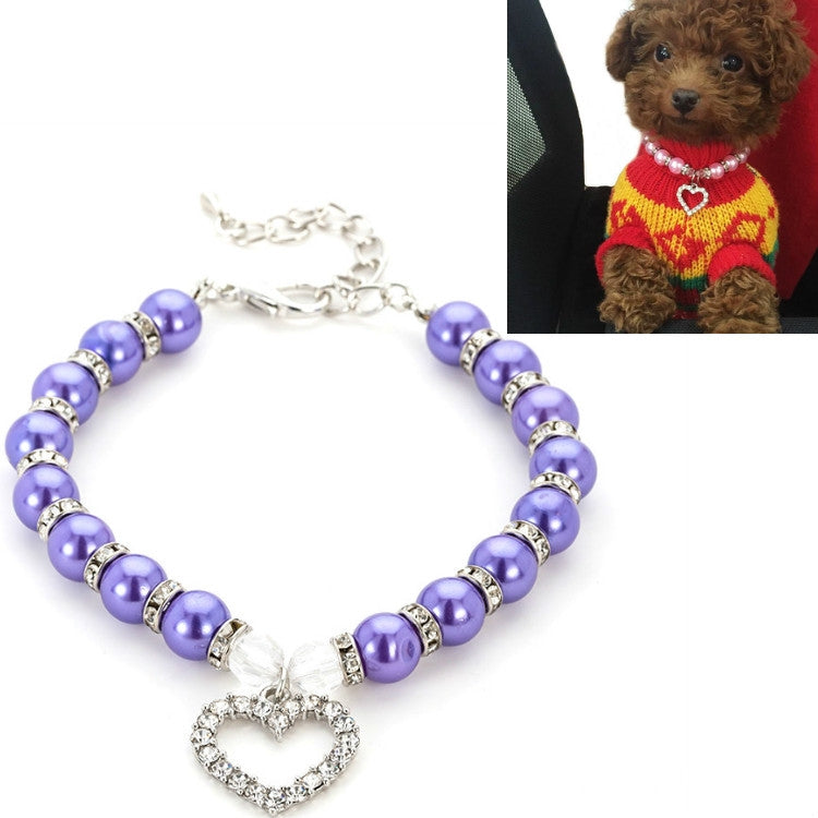 Pet Supplies Pearl Necklace Pet Collars Cat and Dog Accessories, Size:S(Purple)