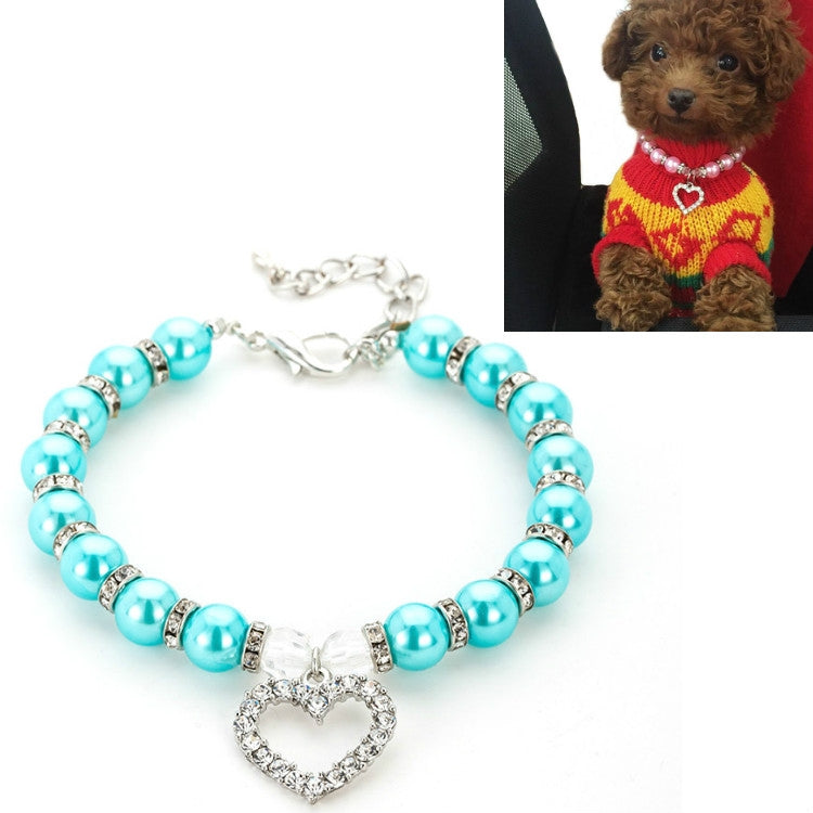 Pet Supplies Pearl Necklace Pet Collars Cat and Dog Accessories, Size:S(Lake Blue)