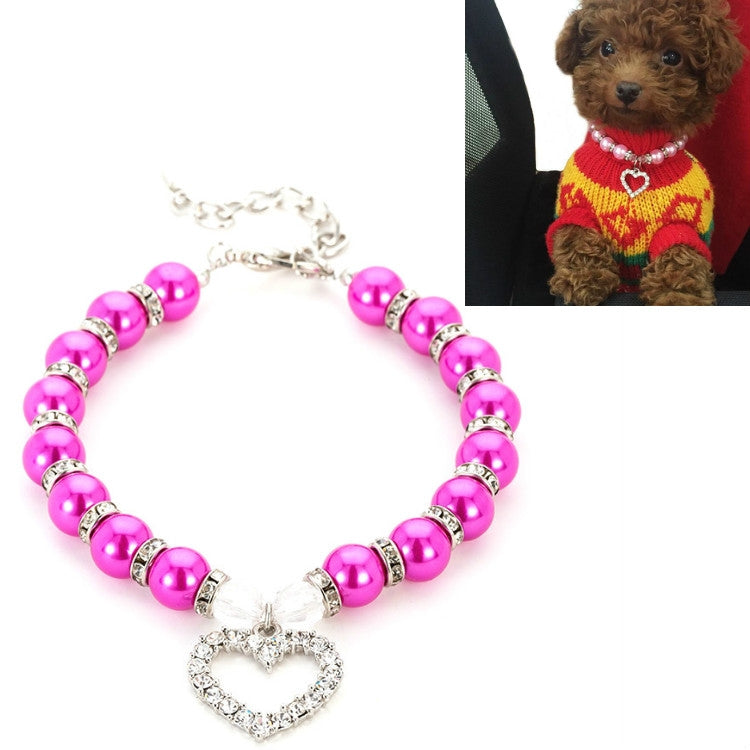 Pet Supplies Pearl Necklace Pet Collars Cat and Dog Accessories, Size:S(Purple Red)
